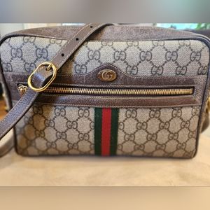 GUCCI GG Supreme Monogram Web Small Ophidia Shoulder Bag Brown